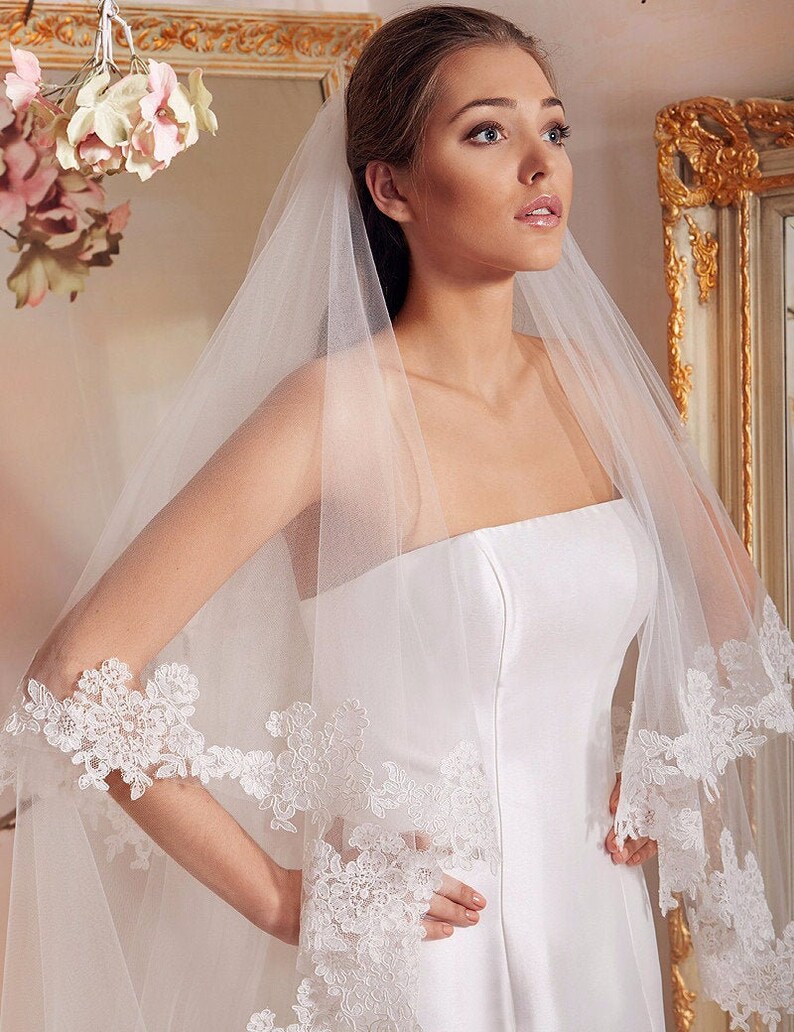 Cathedral Floral Lace Appliques Wedding Veil Lace Wedding Veil Etsy UK