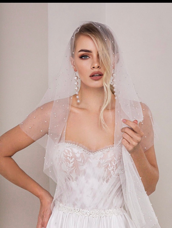 BridalByValeria Cathedral Wedding Veil Lace Wedding Veil Lace Trim Bridal Veil 2 Tires Fingertip Double Tiers Veil Ivory Wedding Veil Long Bridal Veil