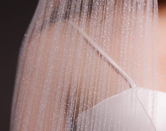 Glitter Pleated Wedding Veil: Light Ivory Bridal Tulle