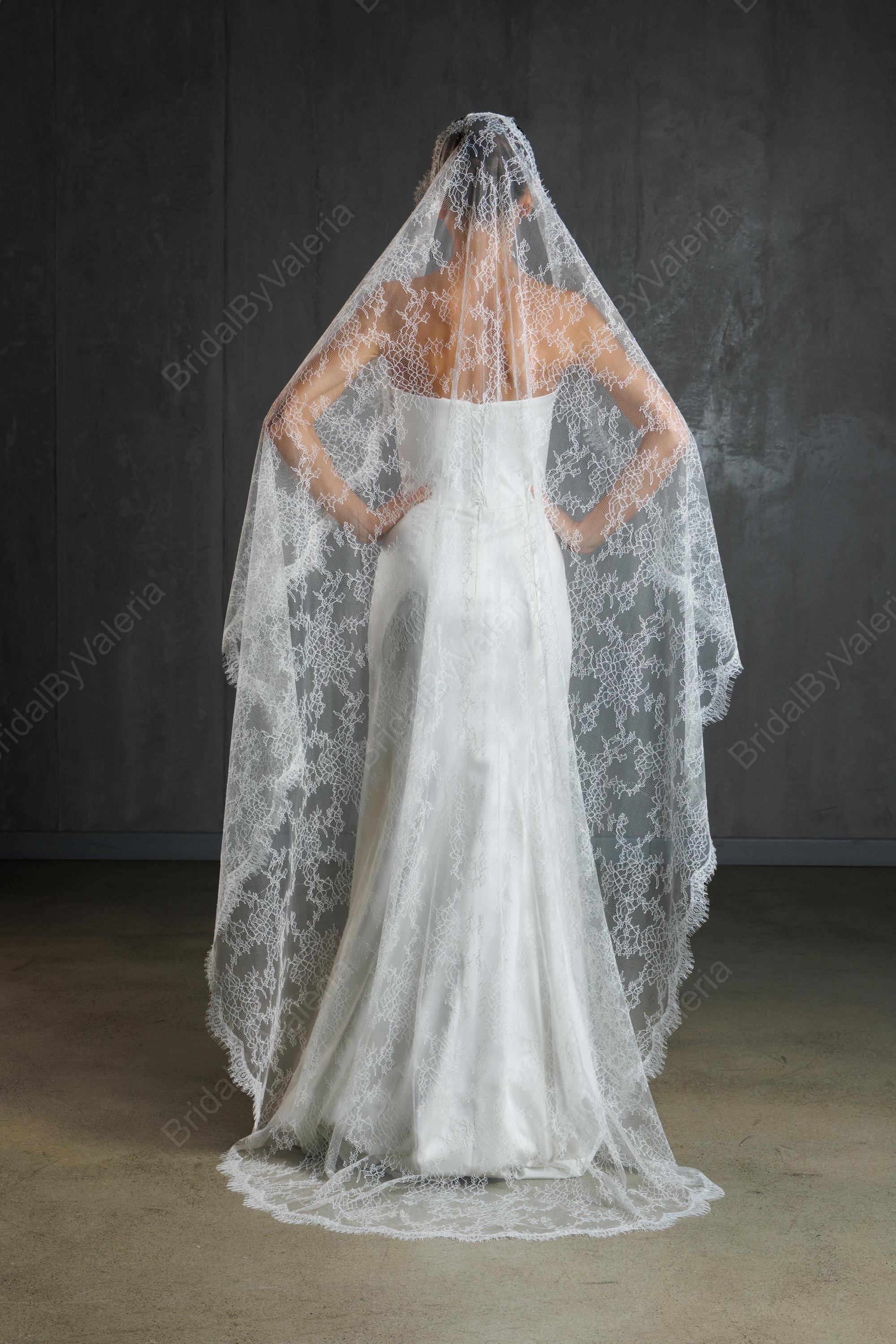 Vintage Handmade Gorgeous Ceremony Veil with Lace Bridal veil mantilla lace edge trim cathedral length | eBay main image 2