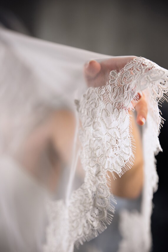 Cathedral Lace Trim Wedding Veil With Blusher Lace Wedding Veil Lace Trim Bridal 2 Double Tiers Veil Catholic Veil Veil Long Bridal Veil Etsy