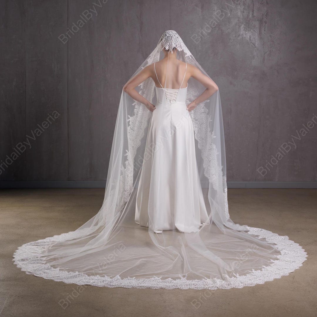 Chantilly Lace Mantilla Wedding Veil: Extra Wide Cathedral  display picture 1
