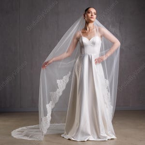 Cathedral single layer lace Wedding veil Spanish mantilla Lace trim bridal veil one layered One tiers Veil Catholic Wedding Long bridal veil