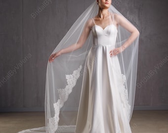 Cathedral single layer lace Wedding veil Spanish mantilla Lace trim bridal veil one layered One tiers Veil Catholic Wedding Long bridal veil