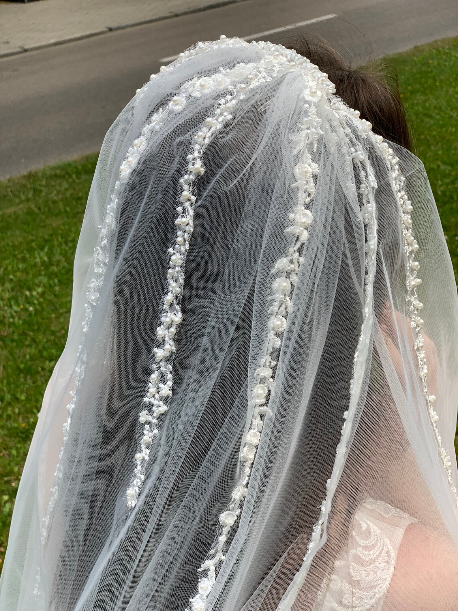 Lace Beaded Veil Veil Top Decorated Light Veil Chapel Veil Etsy