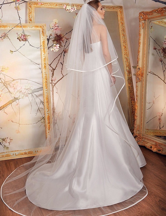 Adora by Simona Wedding Veils - Lace Edge Waltz Length Bridal Veil - Available in White and Ivory White