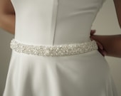 Pearl Sash Wedding Belt, Ivory Bridal Belt With Pearls and