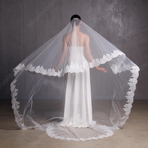 Cathedral lace trim Wedding veil with blusher Lace wedding veil Lace trim bridal 2 double tiers Veil catholic veil Veil Long bridal veil