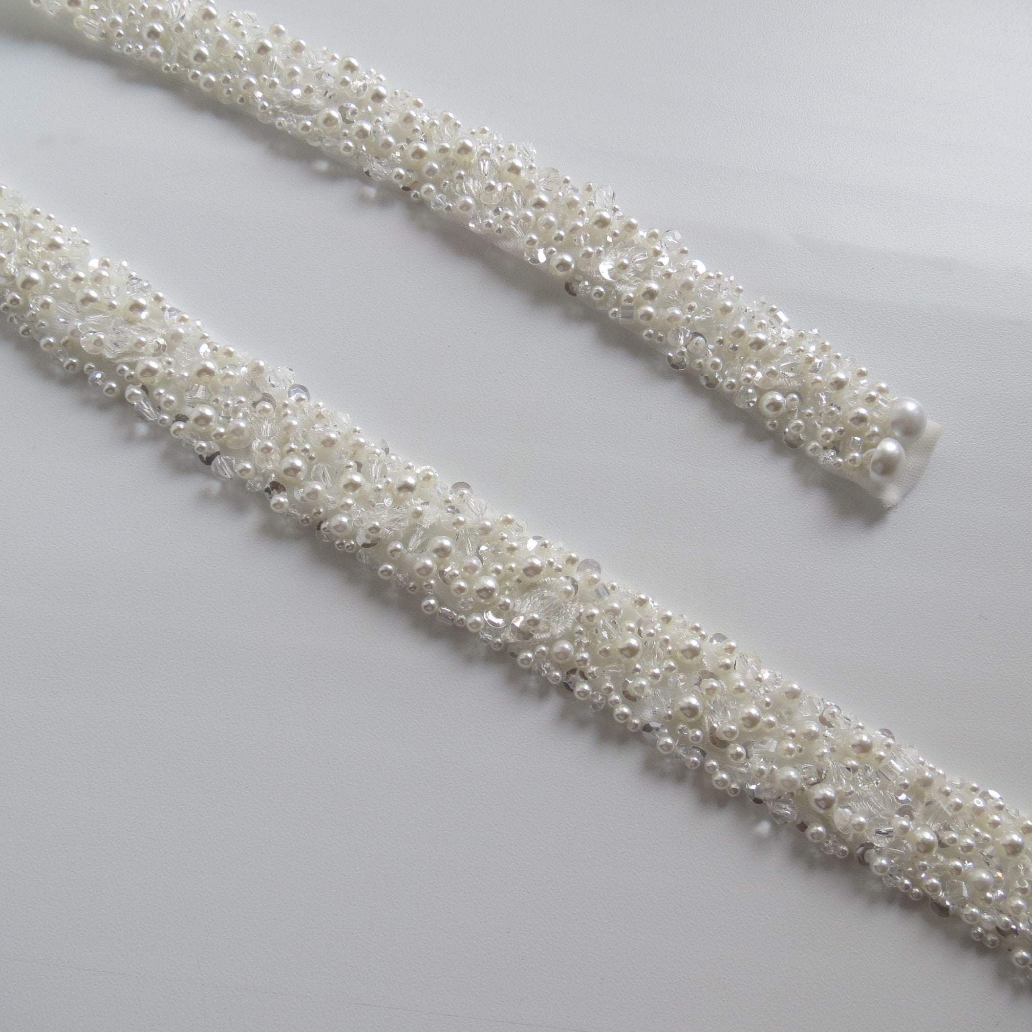 Vintage Crystal Bridal Sash Art Deco Wedding Belt Silver White Ivory Pearls