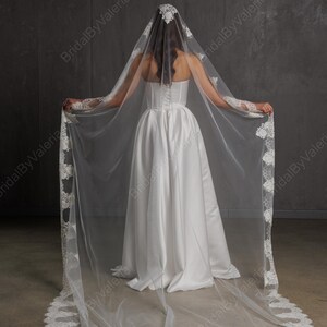 Beaded Lace Mantilla Cathedral Wedding Veil: Spanish Lace Trim image 9