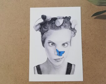 Postkarte - Kunstdruck - Schmetterling blau Din A6