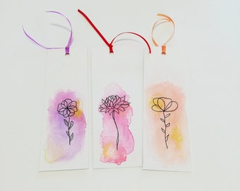 Hand painted bookmarks - pink flowers - watercolor