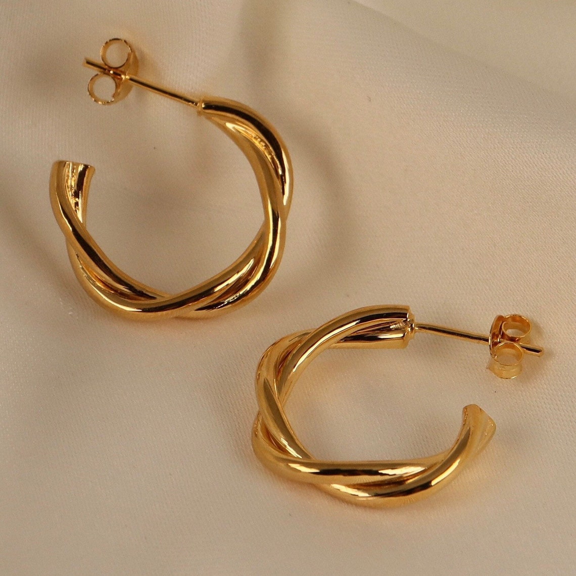 Twisted hoop earrings medium silver hoop earrings huggie hoop | Etsy