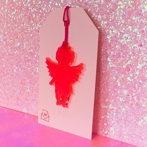 Tag de presente de cupido de acrílico, cartão de dia dos namorados, tag de buquê de flores, enfeite de cupido, bilhete de amor, seja meu, tag de presente, tag de acrílico, tag de coração