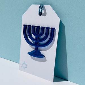 Étiquette cadeau Menorah en acrylique, Mazel Tov, Étiquettes volantes, Cadeaux de Hanoucca, Emballage cadeau de fête, Cadeaux juifs, Joyeux Hanoucca, Menorah moderne, Fêtes