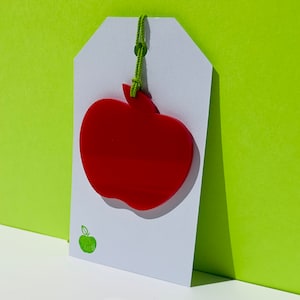 Acryl Roter Apfel Geschenkanhänger, niedlicher Lehrer Wertschätzung Anhänger für Geschenkverpackung, perfekte Schul Gastgeschenk, Karamell Apfel Geschenkanhänger, Danke