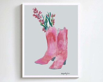Westernstiefel Aquarell, Handbemalt, Kunstwerk, Howdy, Western Artwork, Cowboy, Cowgirl