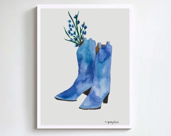 Westernstiefel Aquarell, Handbemalt, Kunstwerk, Howdy, Western Artwork, Cowboy, Cowgirl