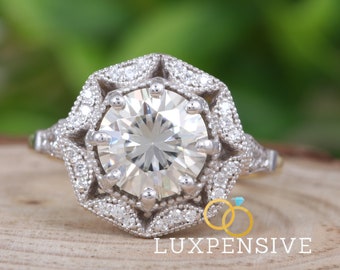Radiant Cut Moissanite Solitaire Engagement Ring White Moissanite Ring 1.50ct Moissanites 10k White Gold Ring Luxpensive Handmade Rings
