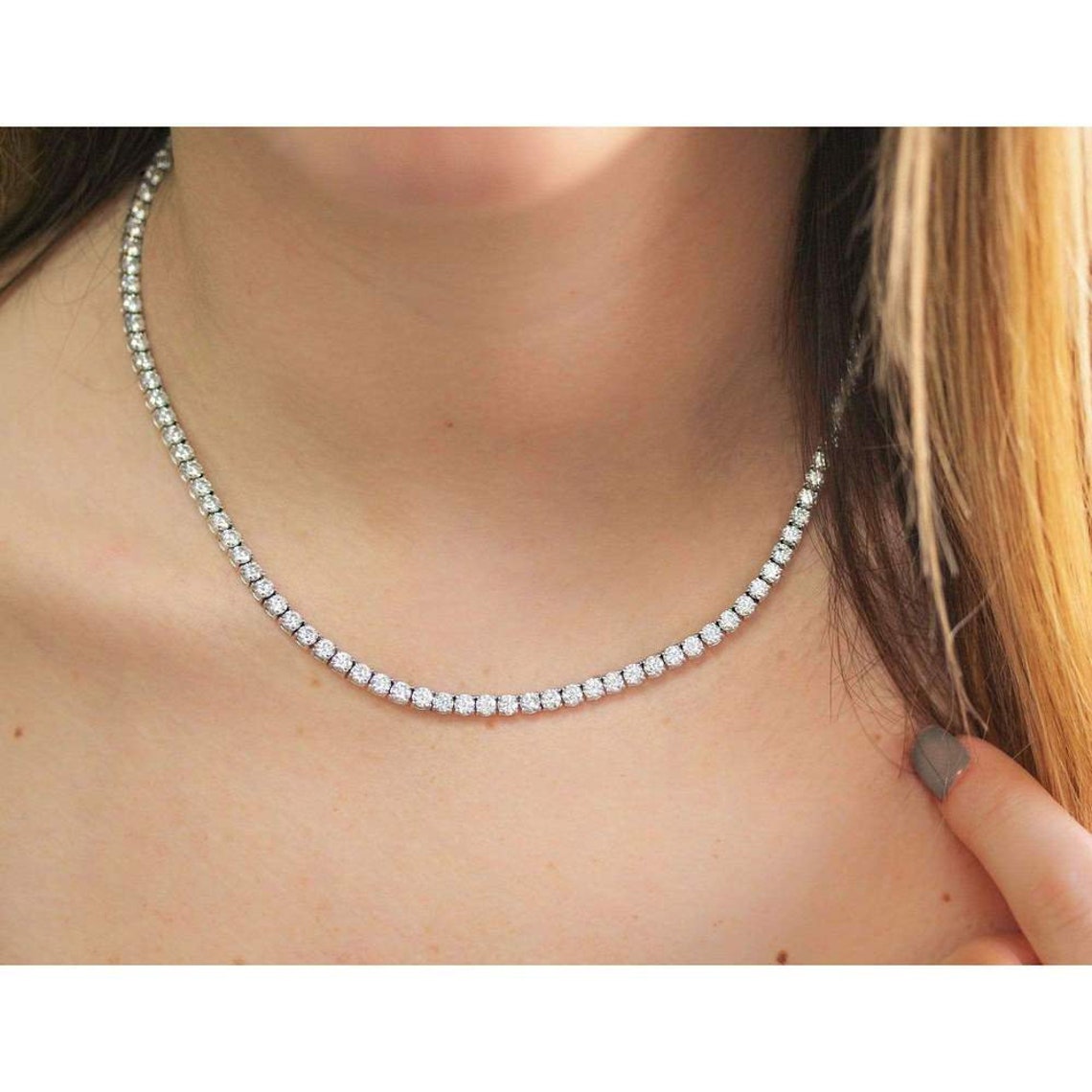 16 Moissanite Tennis Necklace Tennis Necklace Etsy