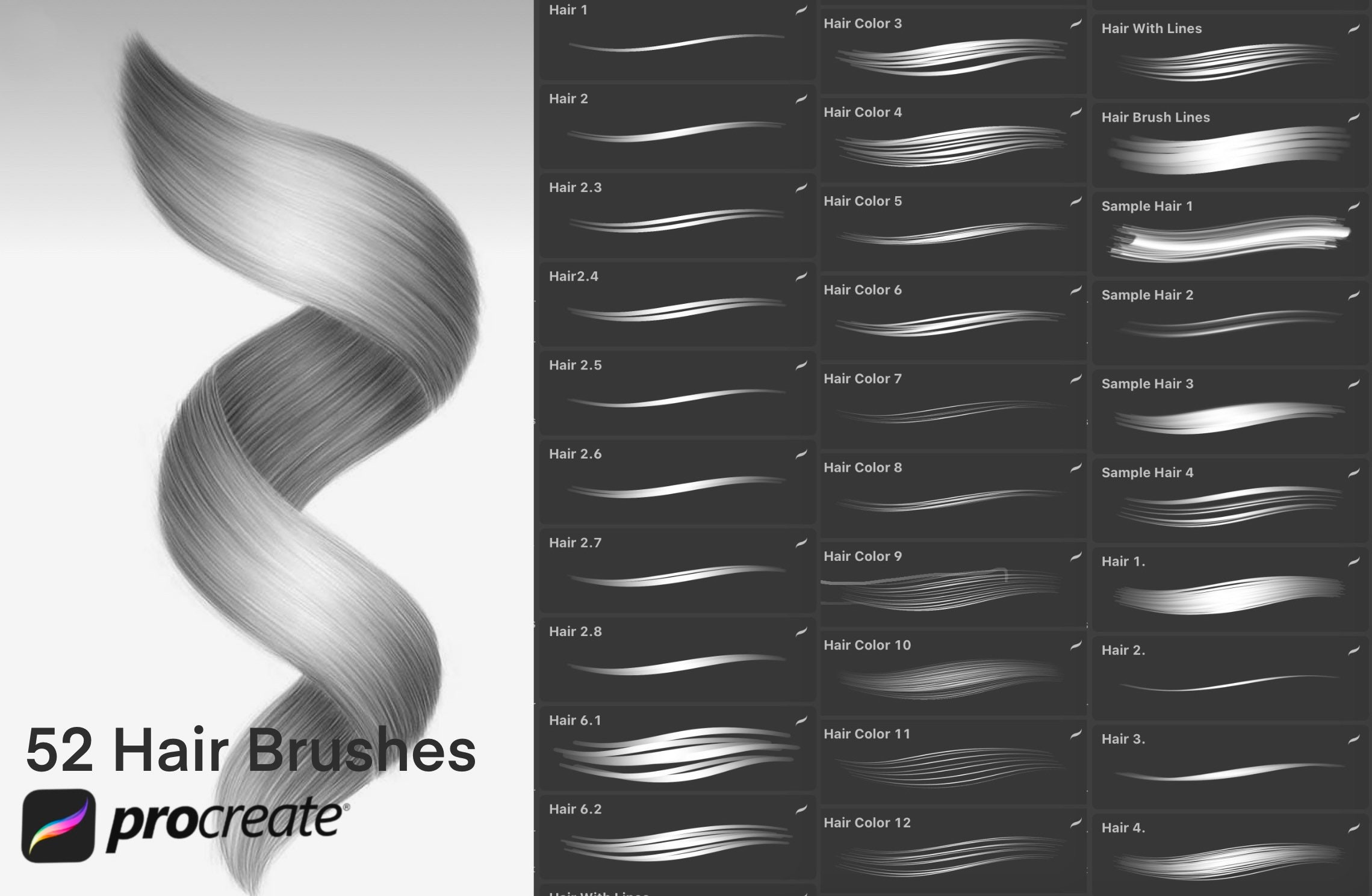 Procreate Hair Brushes Hair Brush, Easy Beginners Brush, Procreate