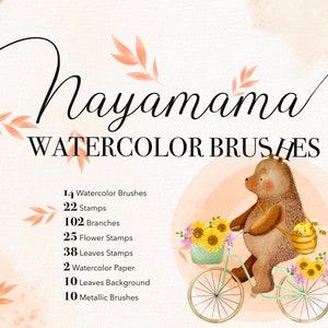 Watercolor brush set for procreate, Watercolor brushes knit. Flower stamps brushes. Leaves stamps brushes,Metallic brushes