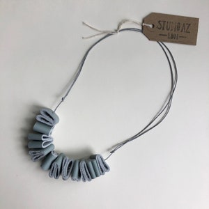 Unique handmade Multi-way upcycled leather necklace. minimalist statement pastel short long jewellery 100% genuine leather. Light grey