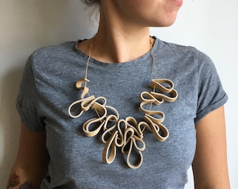 Genuine Leather Statement Adjustable ‘Doodle’ Necklace, one of a kind, unique upcycled jewellery, minimalist, multi-way long necklace