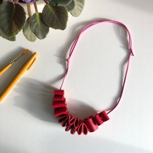 Unique handmade Multi-way upcycled leather necklace. minimalist statement pastel short long jewellery 100% genuine leather. Red with pink