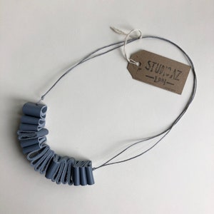 Unique handmade Multi-way upcycled leather necklace. minimalist statement pastel short long jewellery 100% genuine leather. Storm grey