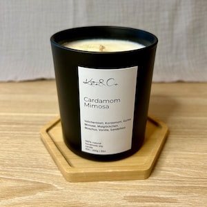 Scented candle cardamom mimosa, scented candle in a glass with lid, decorative spring candle, scented candle, organic scented candles, Valentine&#39;s Day gift