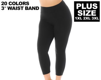 Plus Size Creamy Soft Basic Solid High Waisted Yoga Capris 5 Inch Waist  Band Fits 1XL, 2XL, 3XL, Cropped With 20 Colors -  Canada