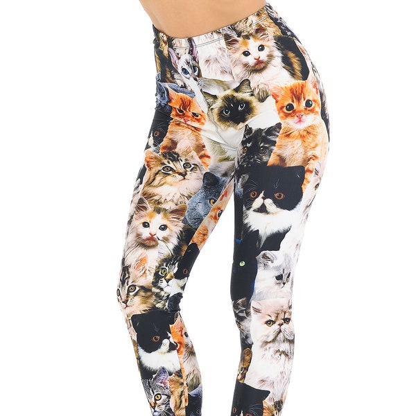 Kitty Cat Collage Leggings by USA Fashion™, Creamy Soft Leggings® Collection, Kittens, Feline, Animals, Cats, Buttery Soft, 200 GSM