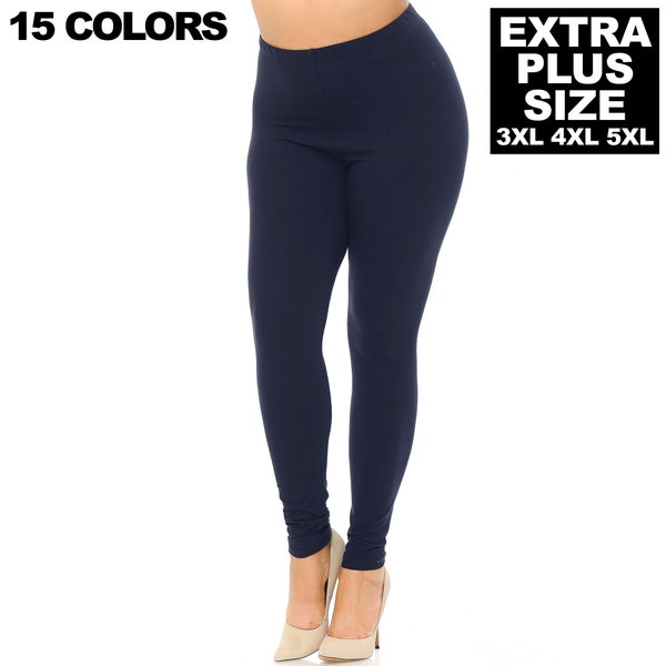 Extra Plus Size Buttery Smooth Solid Basic Leggings Fits 3XL, 4XL, 5XL, Full Length, Women's Fashion, Hand-Made Leggings - 15 Colors
