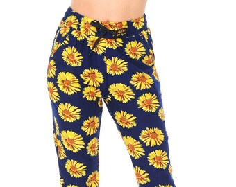 Summer Daisy Joggers Buttery Soft Jogger Pants with Pockets and Drawstring, Floral Print, Sunflower, Women's Joggers, Sweatpants, Yellow