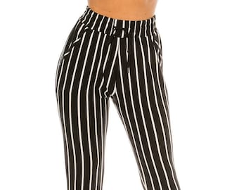 Black white vertical striped pants Clearance