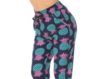 Teal Pineapple Joggers Buttery Smooth Jogger Pants with Pockets and Drawstring, Women's Joggers, Tropical, Fruit, Sweatpants, Women's Sweats