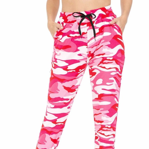 Pink Camouflage Joggers Buttery Soft Jogger Pants with Pockets and Drawstring, Sweats, Hot Pink Camo, Army Print Pants, Hand-Made