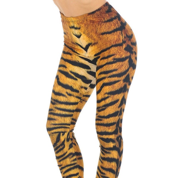 Leggings à imprimé tigre par USA Fashion™, collection Creamy Soft Leggings®, imprimé animal, exotique, rayures, fourrure, rayures animales, fait main