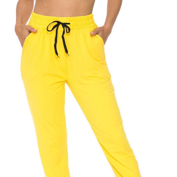 Buttery Soft Solid Basic Yellow Women's Joggers, SweatPants with Pockets and Drawstring, Sweats, Basics, Colorful, Relaxed Fit, Comfy