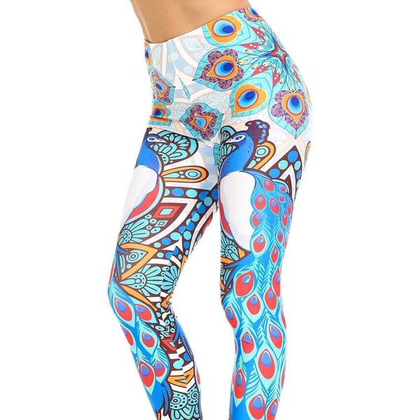 Peacock Print Leggings Etsy