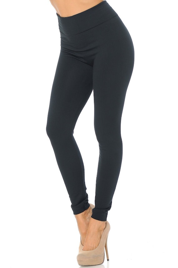 Fleece Lined Leggings Solid, High Waist, Warm Thick Leggings Fits