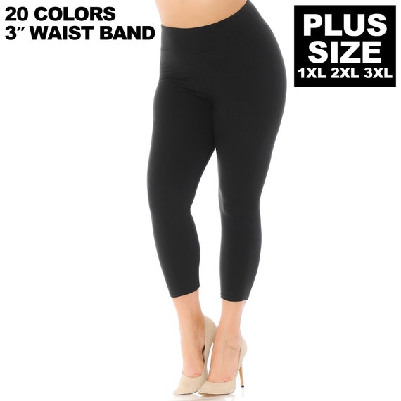 Plus Size Creamy Soft Basic Solid High Waisted Yoga Capris 3 Inch