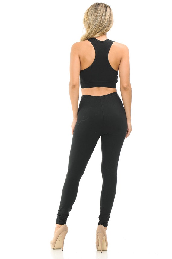 Buttery Soft Basic Solid Leggings and Bra Set, Fashion Set, Sports