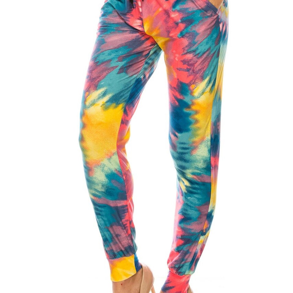 Multi-Color Bold Tie Dye Joggers Buttery Soft Jogger Pants with Pockets and Drawstring