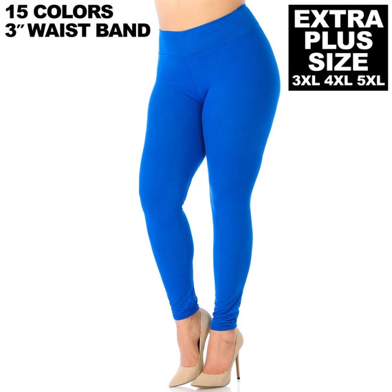 Extra Plus Size Buttery Soft Basic Solid High Waisted Leggings 3 Inch Waist  Band Fits 3XL, 4XL, 5XL, Full Length 15 Colors 