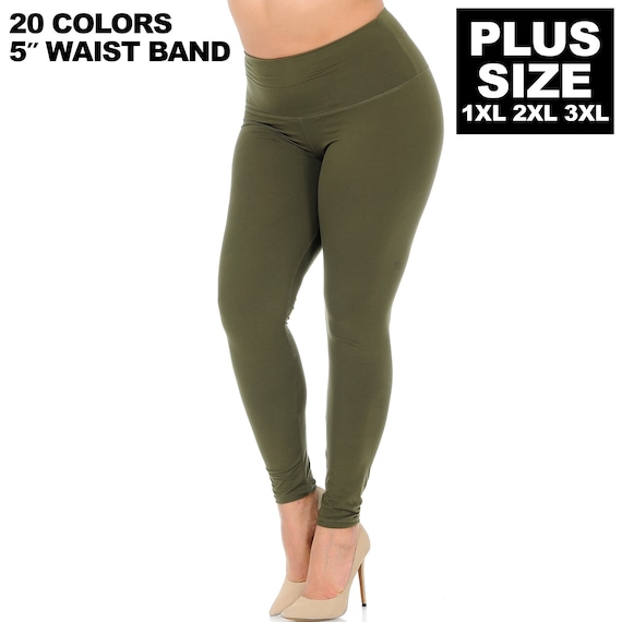 Plus Size Buttery Soft Solid Basic High Waisted Yoga Leggings 5