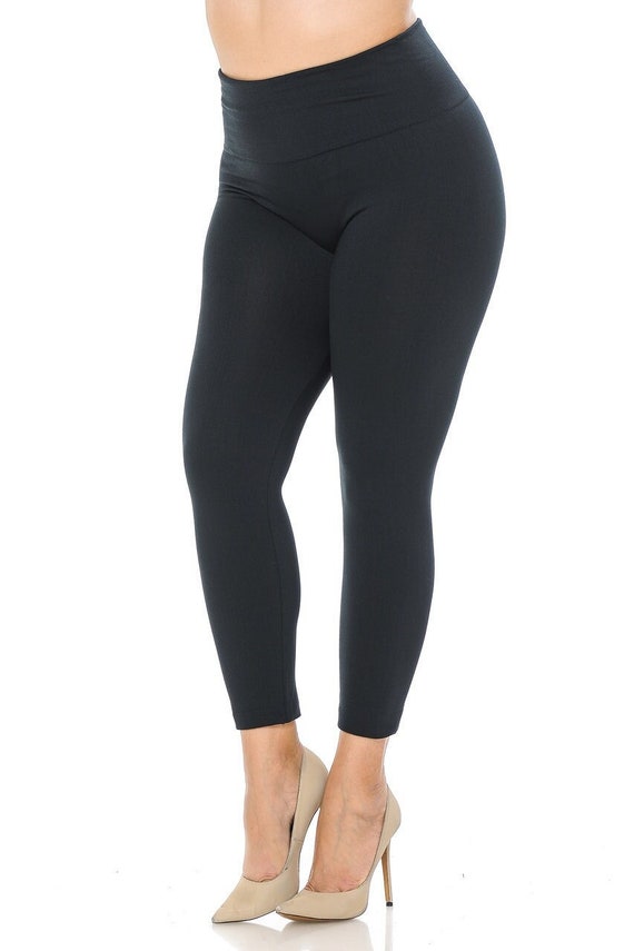 Plus Size High Waisted Fleece Lined Leggings Solid, Warm, Fall