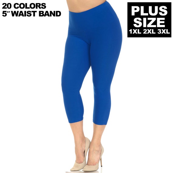 Plus Size Creamy Soft Basic Solid High Waisted Yoga Capris 5 Inch