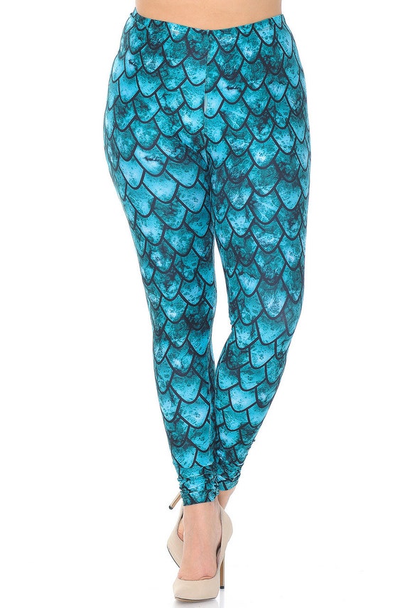 Green Dragon Scale Leggings by USA Fashion™, Creamy Soft Leggings®  Collection, Costume, Dragon, Fish, Halloween, Scales, Mermaid, 200 GSM -   Canada